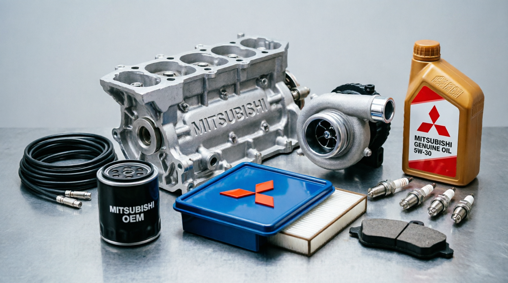 Mitsubishi engine block, turbocharger, genuine oil, filters and spark plugs